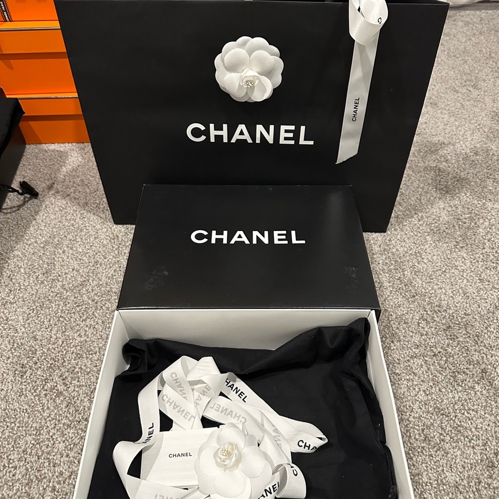 Chanel Black Box with White Camellia and Ribbon for small bag